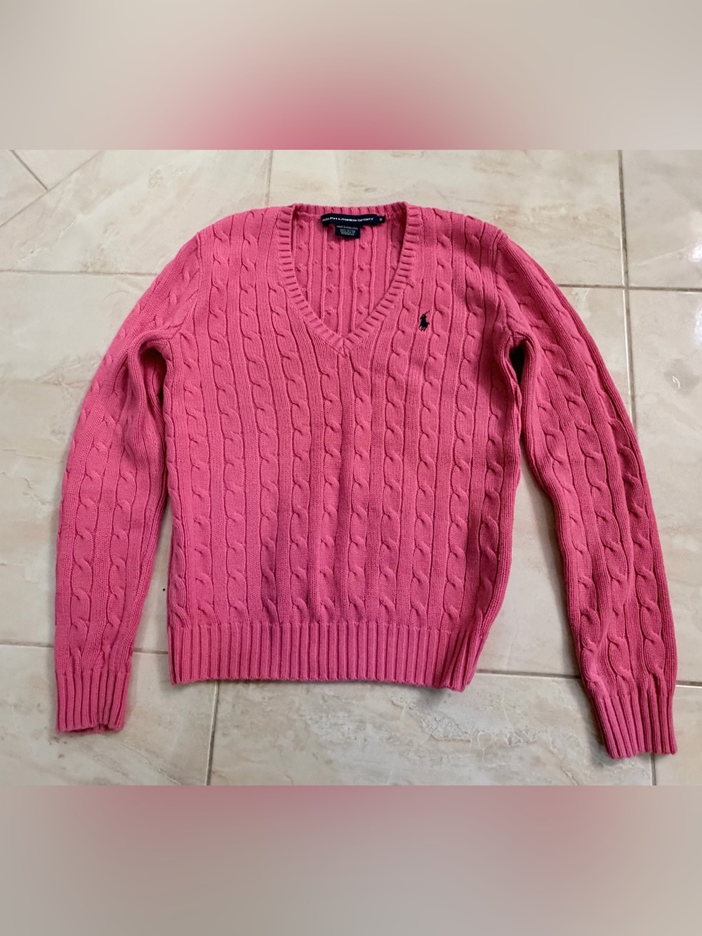 Ralph Lauren Hot Pink Cable-Knit V-Neck Sweater